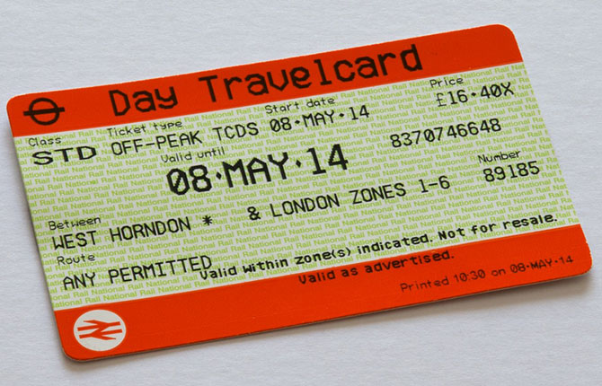 This is what a London Travelcard issued by National Rail looks like.