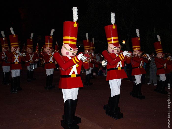Tin Soldiers in Mickey's Very Merry Christmas Party Parade. The parade happens during the extra ticketed event at Magic Kingdom in Walt Disney World