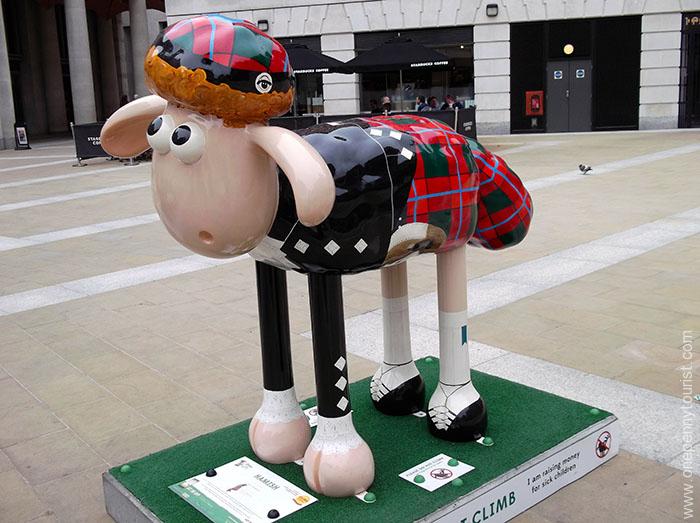 Hamish Shaun is looking good in his traditional Scottish outfit. Part of the Shaun in the City Art Trail in London.