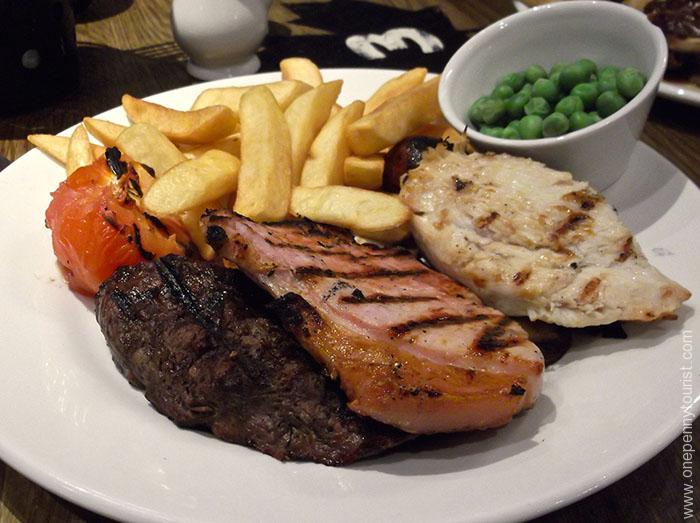 Mixed Grill at The Maple Leaf pub in Covent Garden, London