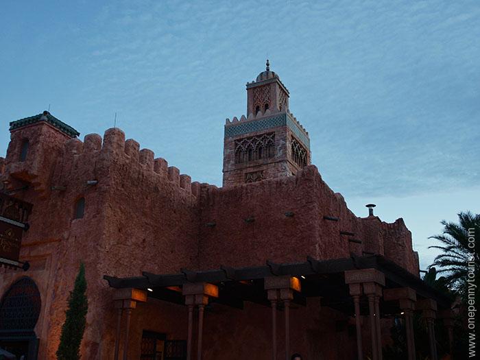 Morocco Pavilion at dusk in Epcot at Walt Disney World, Orlando, Florida