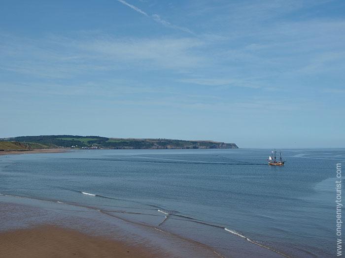 Whitby coast in North Yorkshire. Including pirate ship.