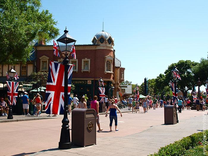 Making Disney memories - Union Jacks decorate the streets of the UK Pavilion in Epcot on the day of Will and Kate's Royal Wedding back in 2011