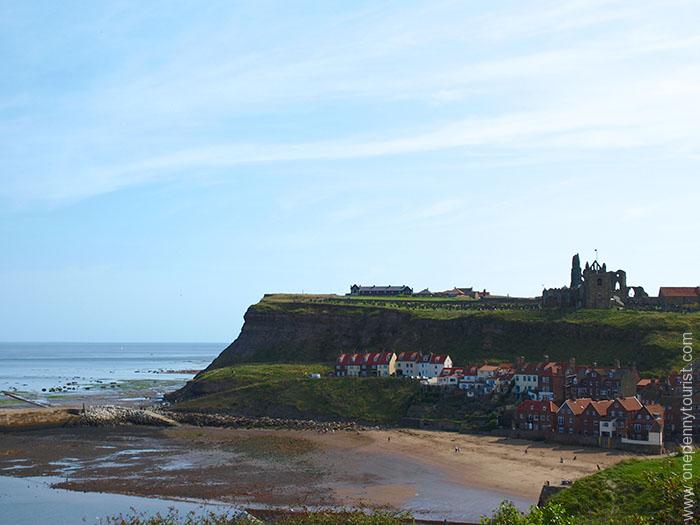 Looking across Whitby Harbour to the ruins of Whitby Abbey in North Yorkshire