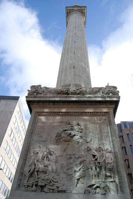 The Monument commemorate's the Great Fire of London and the re-building of the city afterwards