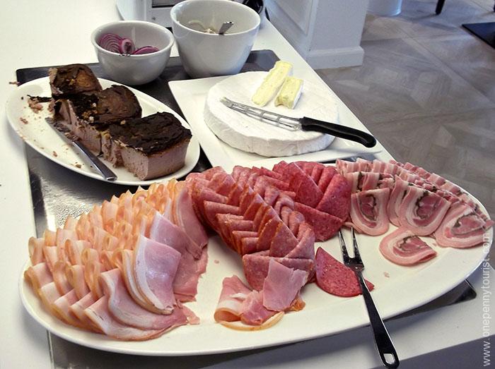 Absalon Hotel in Copenhagen - breakfast buffet of cold cuts, pate, cheese and herring. OnePennyTourist.com