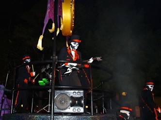 Voodoo inspired rock group (!) in Disney's Boo To You Parade, part of Mickey's Not So Scary Halloween Party in the Magic Kingdom, Walt Disney World, Orlando, Florida. OnePennyTourist.com